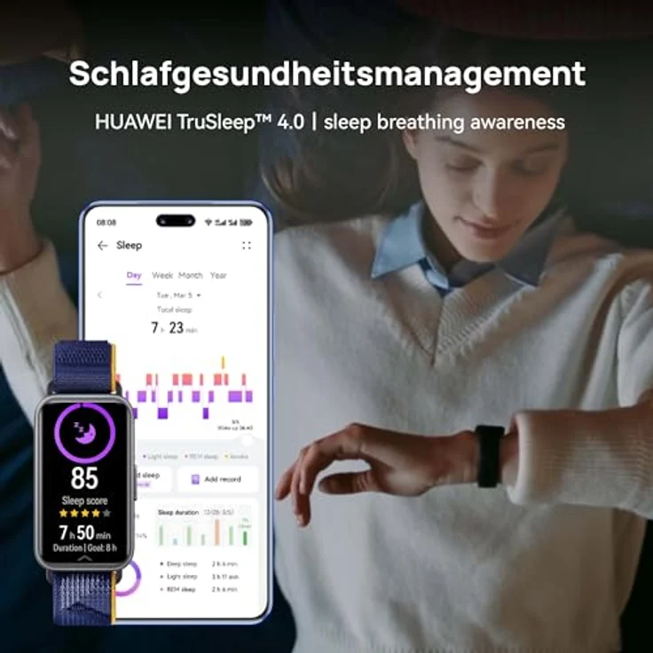 Huawei Band 9 Fitnessuhr (3,74 cm/1,47 Zoll), iOS & Android, AMOLED Display, Herzfrequenz- & Schlaftracking, Bluetooth 5.0, 5 ATM Wasserbeständigkeit – Bild 4
