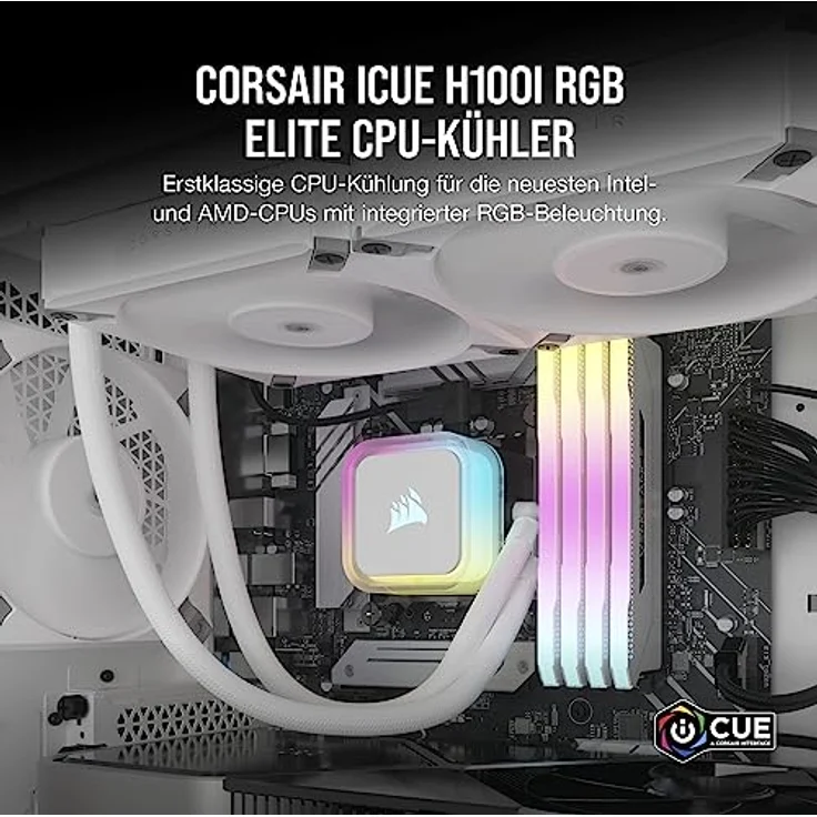 CORSAIR H100i RGB Elite Flüssig-CPU-Kühler - 240mm AIO - AF120 Elite PWM Lüfter - Intel® LGA 1700, 1200, 2066, AMD® AM5 & AM4 Sockel - Weiß – Bild 2