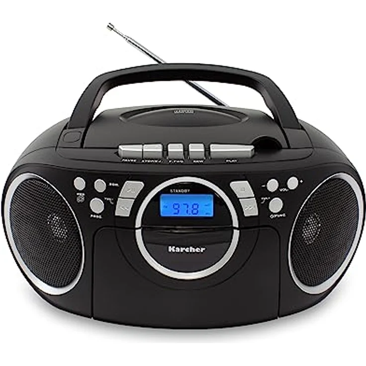 Karcher RR 5042-B tragbares CD Radio/Boombox mit CD-Player und Kassettenspieler (UKW, Batterie-/Netzbetrieb, AUX-In) schwarz – Bild 1