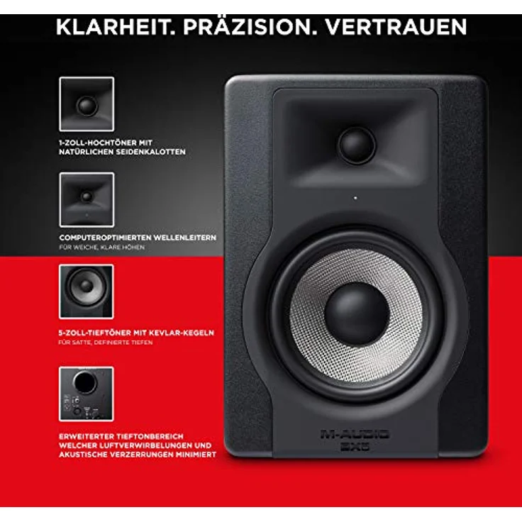 M-Audio BX5 D3 - Kompakter 2-Wege 5-Zoll Studiomonitor - Lautschprecher, aktiv, für Musikproduktion oder Mixen, mit integrierter akustischer Raumsteuerung, 1 Stück Einbau-Lautsprecher - 100 Watt - schwarz – Bild 4