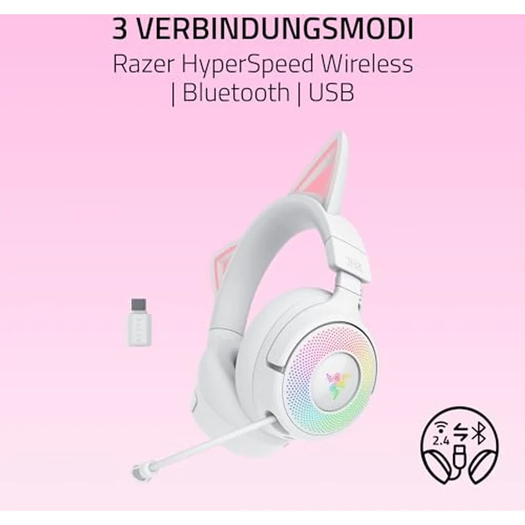 Razer Kraken Kitty V3 Pro, kabelloses Gaming-Headset mit reaktiven Katzenohren, THX Spatial Audio, Triforce 40mm Treiber, Hyperspeed Wireless & Bluetooth, Weiß – Bild 3