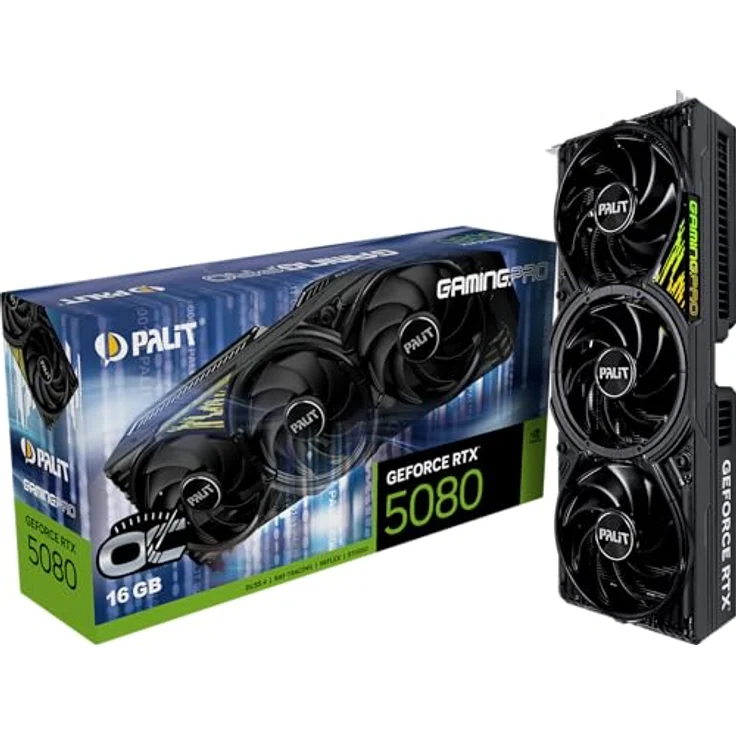 Palit RTX 5080 GamingPro OC 16GB GDDR7 Grafikkarte PCI-Express - ARGB Akzente, TurboFan 4.0, Dual-BIOS, schwarz – Bild 1