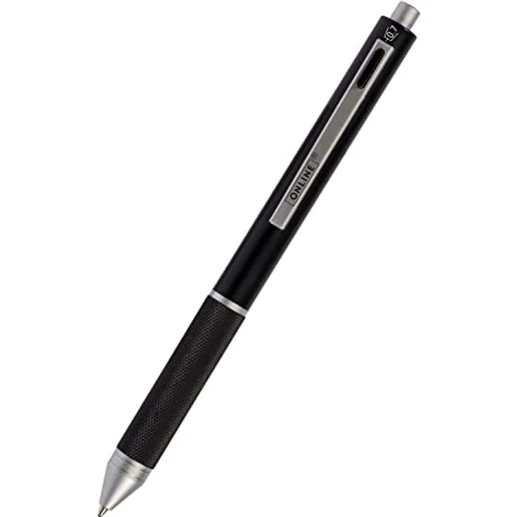 ONLINE Multipen 4-in-1, Multifunktionsstift aus Metall mit 3 Kugelschreiber-Minen in blau, schwarz und rot, Druckbleistift-Mine und Radiergummi, Farbe schwarz