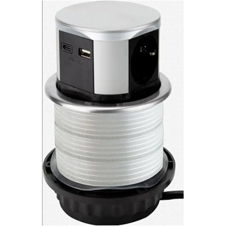 ChiliTec Versenkbare Einbausteckdose 3X Steckdose USB-A USB-C Edelstahl Front Mehrfachsteckdose mit 150cm Kabel 230V für Küche, Schreibtisch, Arbeitsplatten – Bild 2