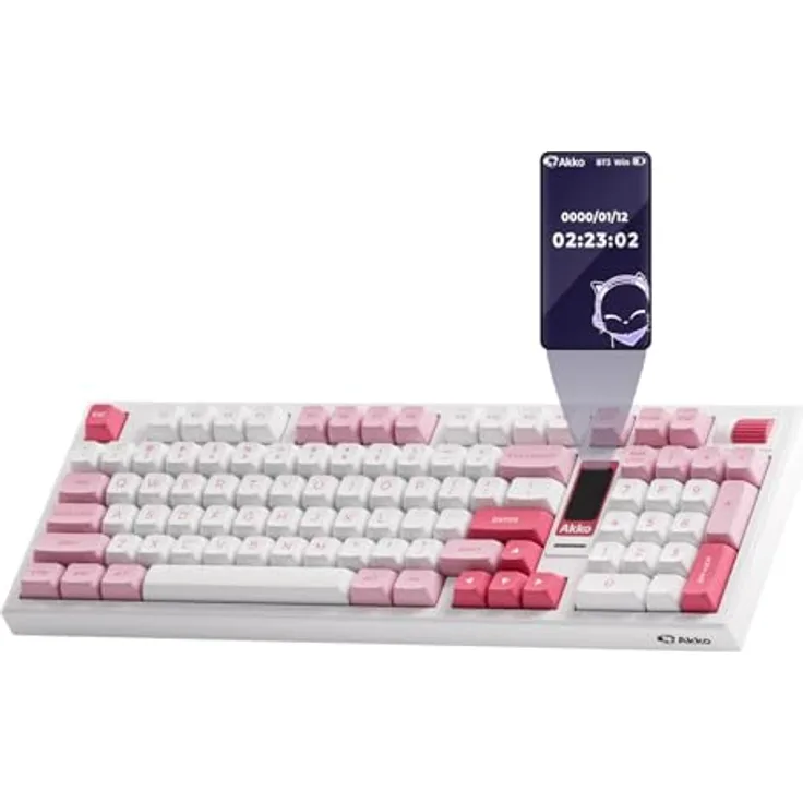 Akko 5098B Kabellose Gaming-Tastatur mit Bildschirm, RGB-Dichtungstastatur, Hot-Swap-Funktion, 1800er-Layout und Nummernblock (Prunus Lannesiana)