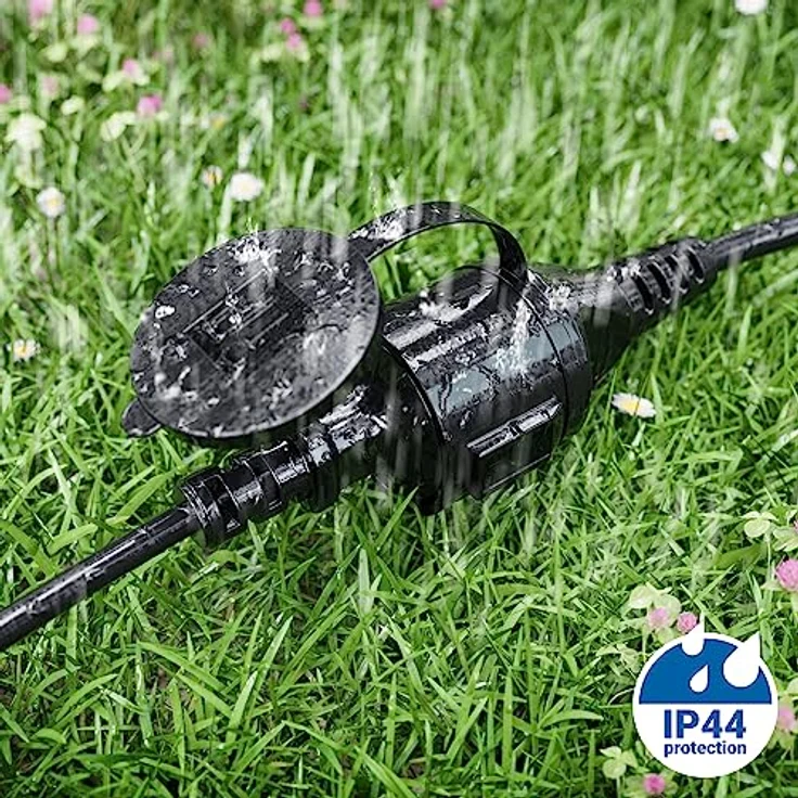 deleyCON 50m Outdoor Verlängerungskabel IP44, witterungsbeständiges Gummi-Kabel mit Schutzkontakt Stecker auf Buchse, schwarz – Bild 5