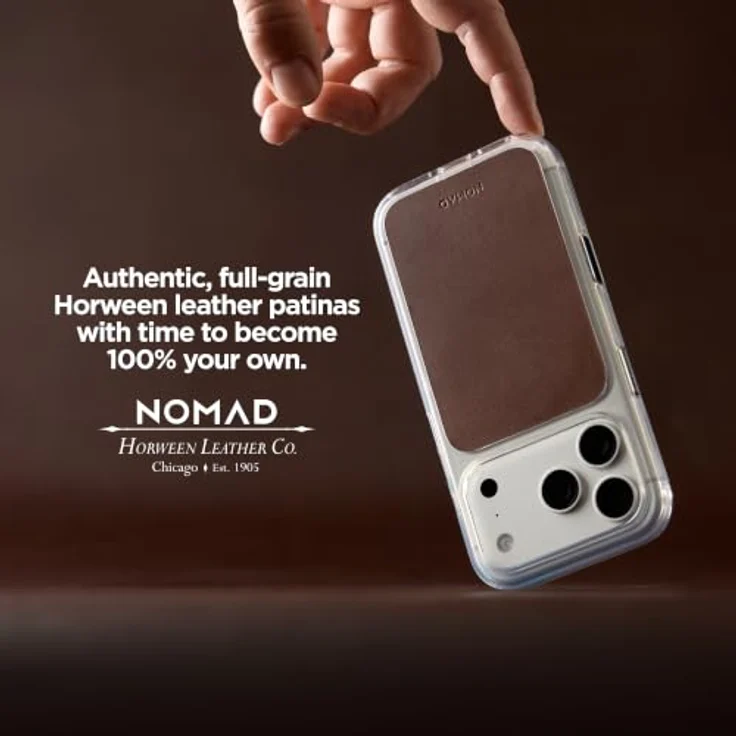 Nomad Clear Leather Case - rustic brown (Horween) für iPhone 18 Pro Max/17 Pro Max, transparentes Design mit echtem Horween-Leder und minimal behandelter Oberfläche. – Bild 4