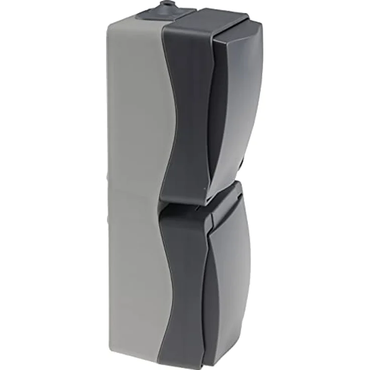 ChiliTec Nuqui Feuchtraum Steckdose Aufputz, Doppelsteckdose IP54 mit Schalter und Klappdeckel, wetterbeständig, vertikal, Grau Anthrazit, 250V – Bild 3