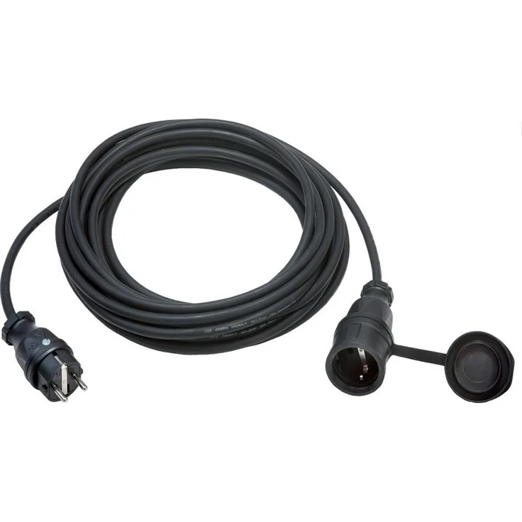 Magni Verlängerungskabel IP44, 10m H05RR-F3G1,5, robustes Gummimaterial, Schutzkontakt-Stecker und -Kupplung mit Klappdeckel