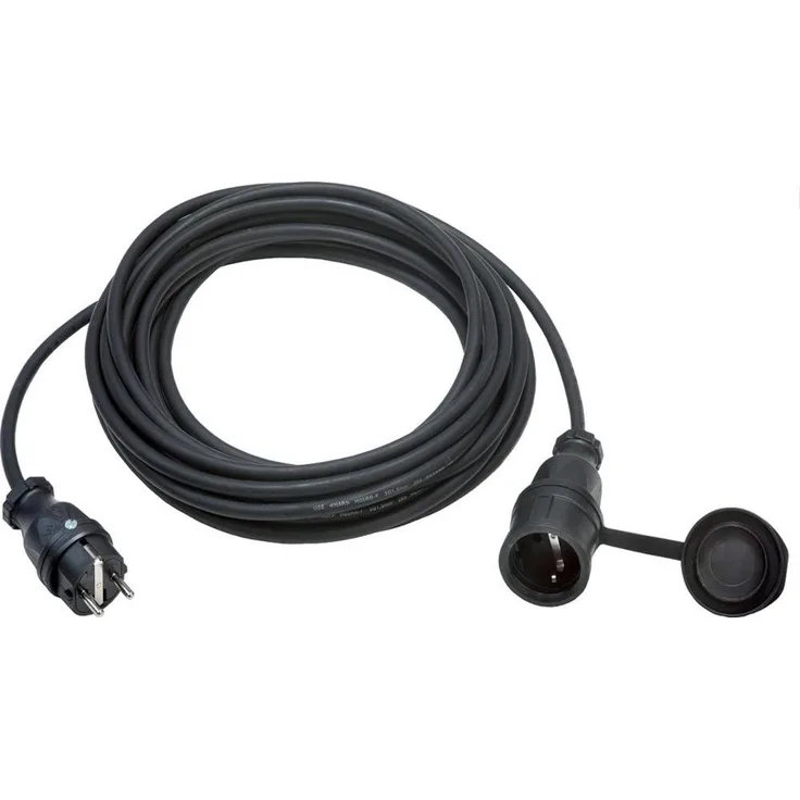Magni Verlängerungskabel IP44, 10m H05RR-F3G1,5, robustes Gummimaterial, Schutzkontakt-Stecker und -Kupplung mit Klappdeckel