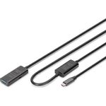 DIGITUS Aktives USB Verlängerungskabel - USB-A Buchse zu USB-C Stecker - 10 m - USB 3.2 Gen1-5 Gbit/s - Plug & Play - mit Signalverstärker - Schwarz