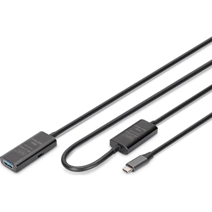 DIGITUS Aktives USB Verlängerungskabel - USB-A Buchse zu USB-C Stecker - 10 m - USB 3.2 Gen1-5 Gbit/s - Plug & Play - mit Signalverstärker - Schwarz – Bild 1