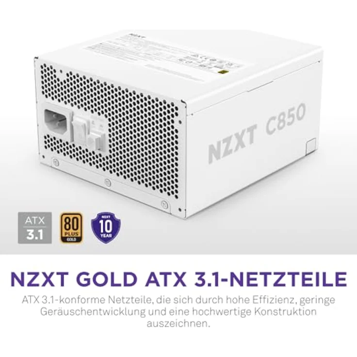 NZXT C850 Gold ATX 3.1 - Vollmodulares PC-Gaming-Netzteil - 850 Watt - 80 PLUS Gold - Zero Fan-Modus - Weiß – Bild 2