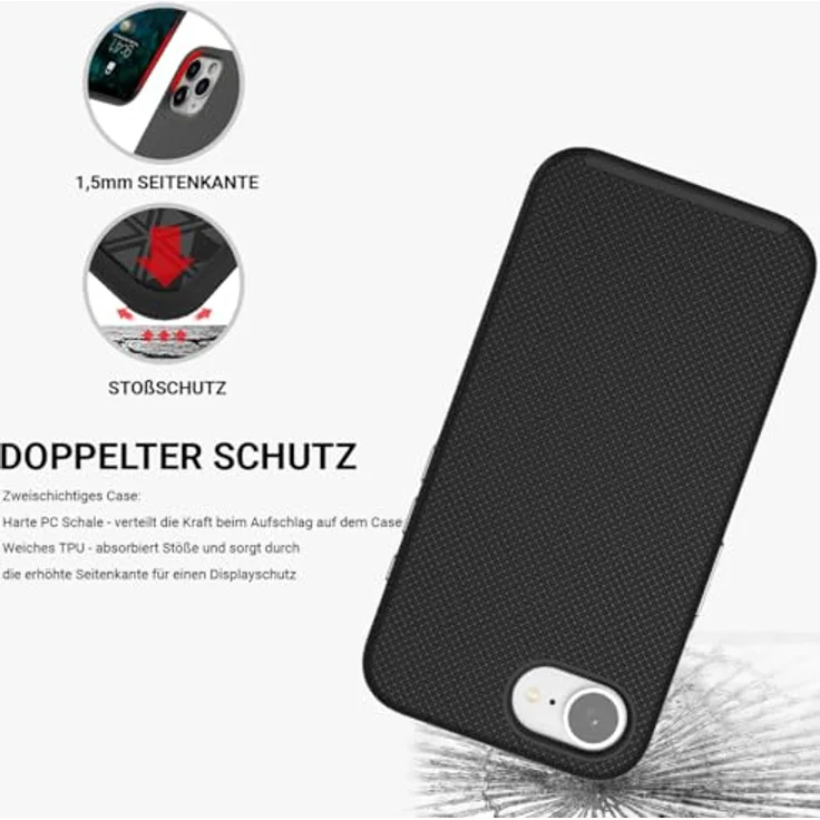 JT Berlin BackCase Pankow Solid MS Silikon Hülle, Fallschutz nach US-Militärstandard, Wireless-Charging (Qi) optimiert, schwarz, kompatibel mit Apple iPhone 16e – Bild 5
