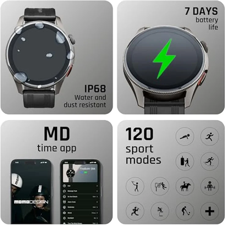 Interphone Smartwatch Zero, 1,43" TFT Full-Touch-Display, Bluetooth-Verbindung, schwarz – Bild 4