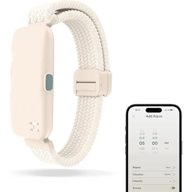 HoMedics WakeBand SS-WB100CE-WW, Silent Alarm Vibrationswecker Schlafarmband mit 9 Vibrationsintensitäten, creme
