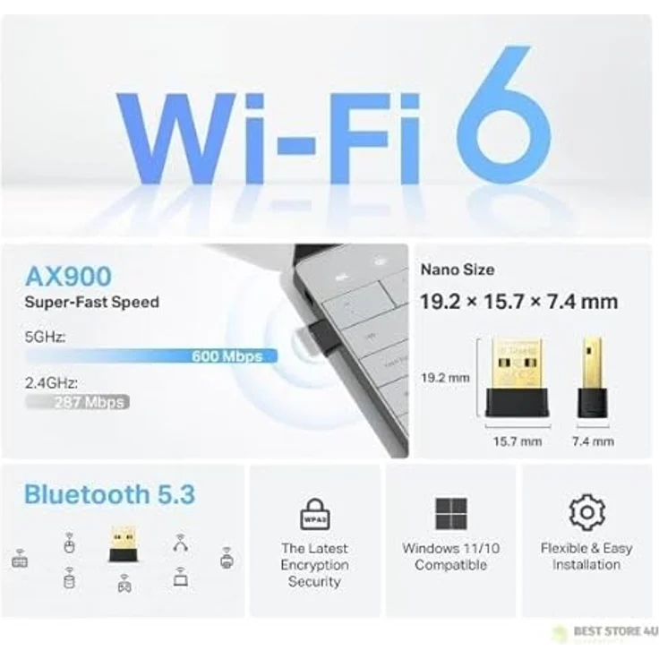 TP-Link Archer TX10UB Nano, Dualband Wi-Fi 6 USB Adapter mit 900 Mbps und Bluetooth 5.3, kompakt – Bild 5