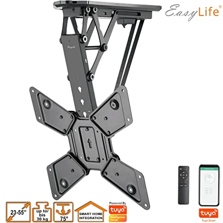 EasyLife EL-DHM-55S TV Deckenhalterung schwenkbar, elektrisch + Smart Home Integration, VESA bis 400x400, 23-55 Zoll + 30kg - Schwarz – Bild 4