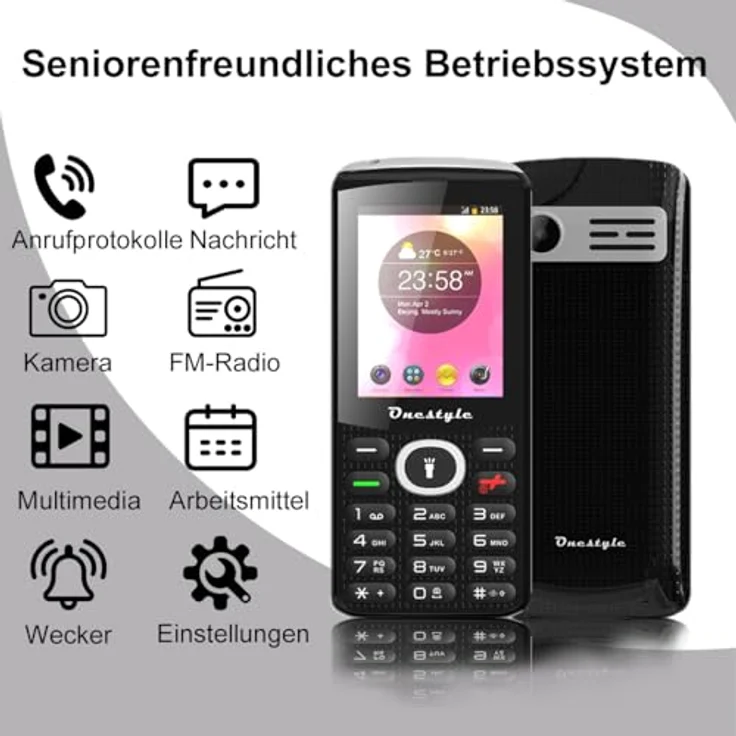 Onestyle B10, Seniorenhandy mit großem Farbdisplay, FM-Radio und Taschenlampe – Bild 4