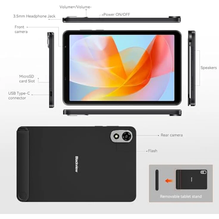 Blackview ZENO 1, 8″ HD Tablet mit 90 Hz Display, 12 GB RAM, 64 GB (erweiterbar bis 2 TB), 6000 mAh Akku, 8+8MP Kamera, GPS, Wi-Fi & 4G, Dual SIM, Felsenschwarz – Bild 2