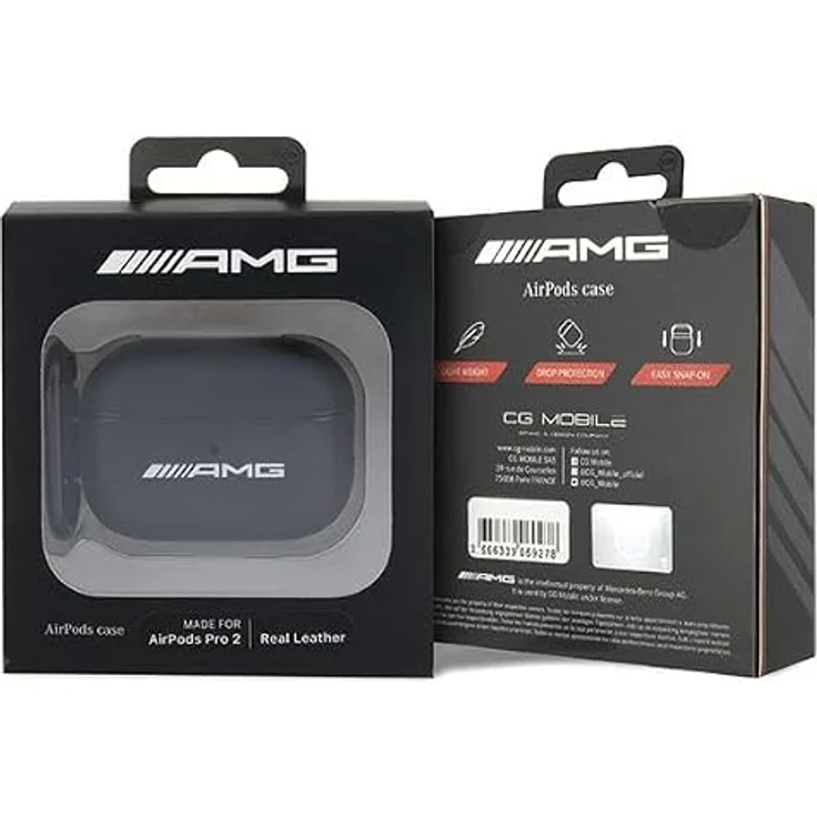 Mercedes AMG Amap2Slwk AirPods Pro 2, Schutzabdeckung aus schwarzem Leder mit auffälligem weißem Logo, 2022/2023 – Bild 4