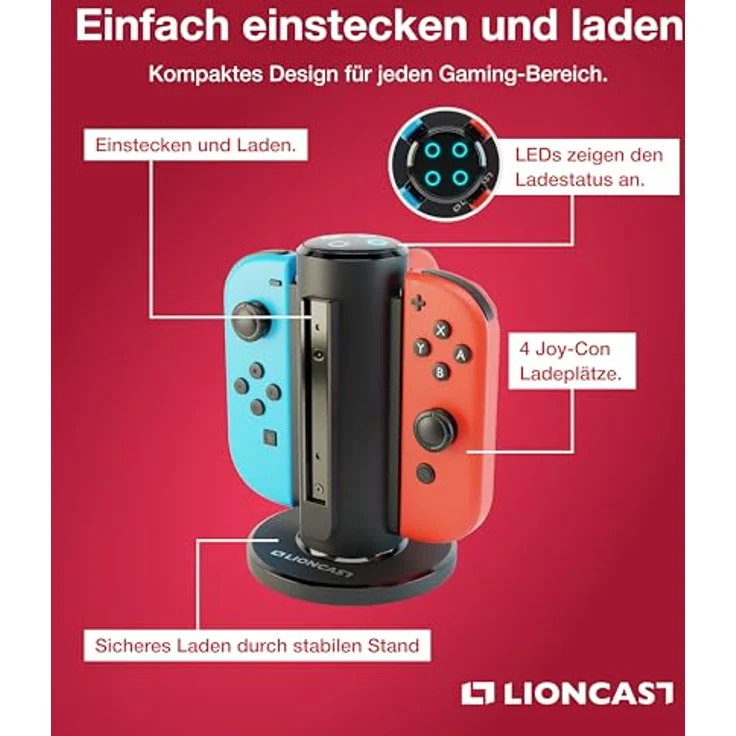 Lioncast Joy-Con Quad-Charger für Nintendo Switch, Controller Ladestation mit stabilem Stand, LED-Ladeanzeige – Bild 5