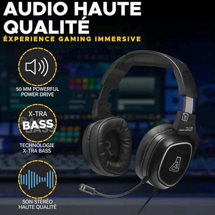 THE G-LAB Korp Barium, Gaming-Kopfhörer mit hochwertigem Stereo-Sound, flexiblem Mikrofon, 3,5 mm Klinkenstecker, drehbaren Ohrmuscheln, ultra Komfort – Schwarz – Bild 2