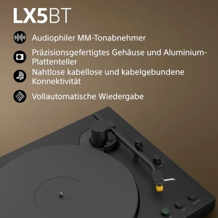 Sony PS-LX5BT, Premium-Bluetooth-Plattenspieler mit vollautomatischer Wiedergabe, Riemenantrieb, Hi-Res Audio, integriertem Phono-Vorverstärker – Schwarz – Bild 2