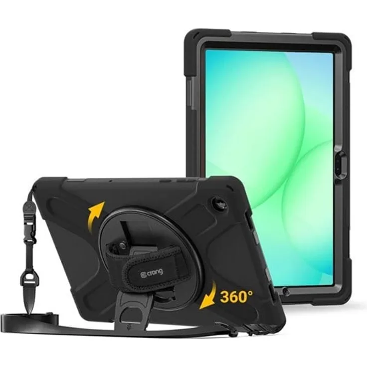CRONG Defender Plus, Rugged Case für Samsung Galaxy Tab A11+ 10.9" mit 360° drehbarem Griff, Handschlaufe und Staubstopfen, schwarz