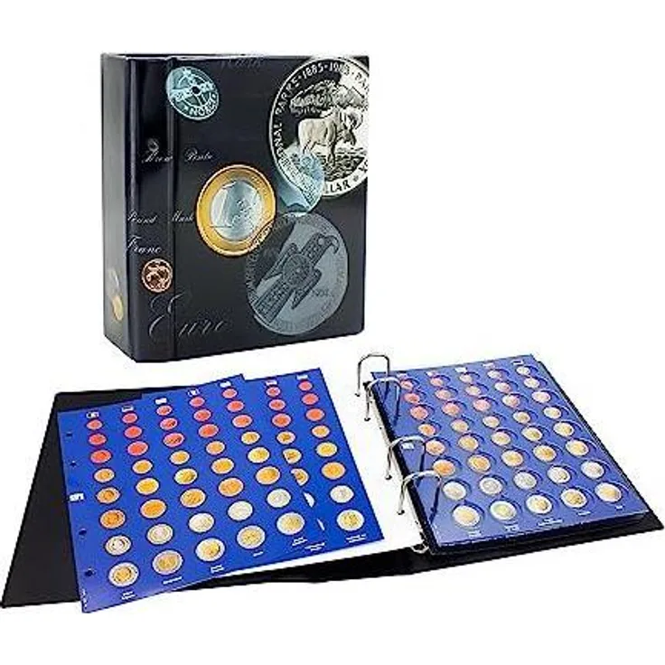 Schwäbische Albumfabrik Euro-Münzen-Sammelalbum Topset, für 1 Cent bis 2 Euro, mit transparenten Blättern und Stickerbogen