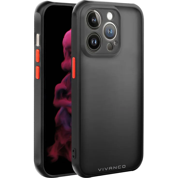 Vivanco Frosted Cover für Apple iPhone 14 Pro, Durchscheinende Schutzhülle in Schwarz
