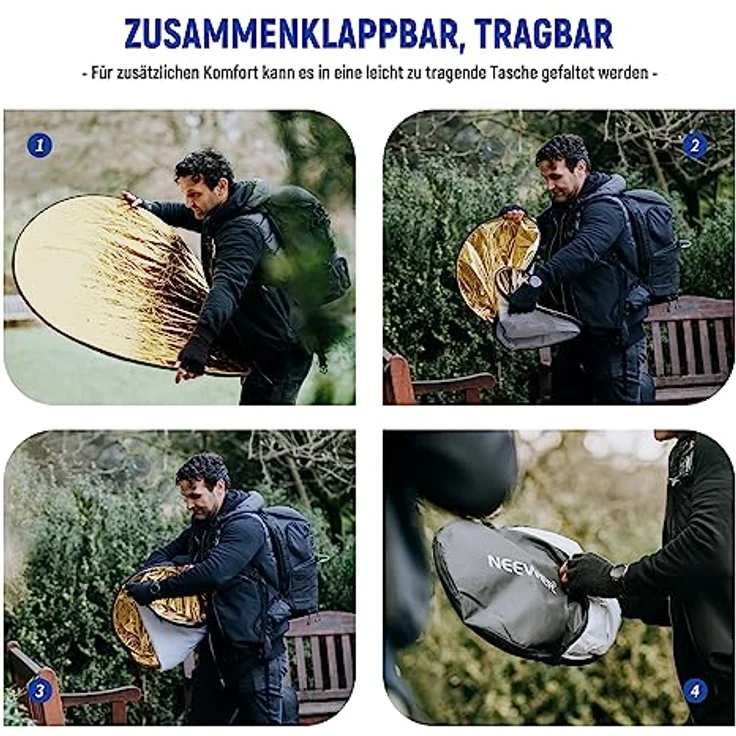 Neewer 110 cm 5-in-1 Faltbare Reflektoren Set mit Tasche - gold/silber/weiß/schwarz/transparent - Preisvergleich – Bild 5