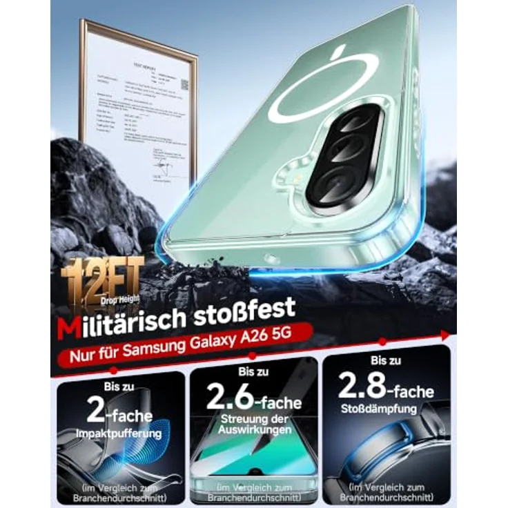 LeYi Nie Vergilbung HD Klar Hülle für Samsung Galaxy A26 4G/5G, MagSafe kompatibel, militärischer Schutz, stoßfest, transparent, inkl. 2x Panzerglas – Bild 5