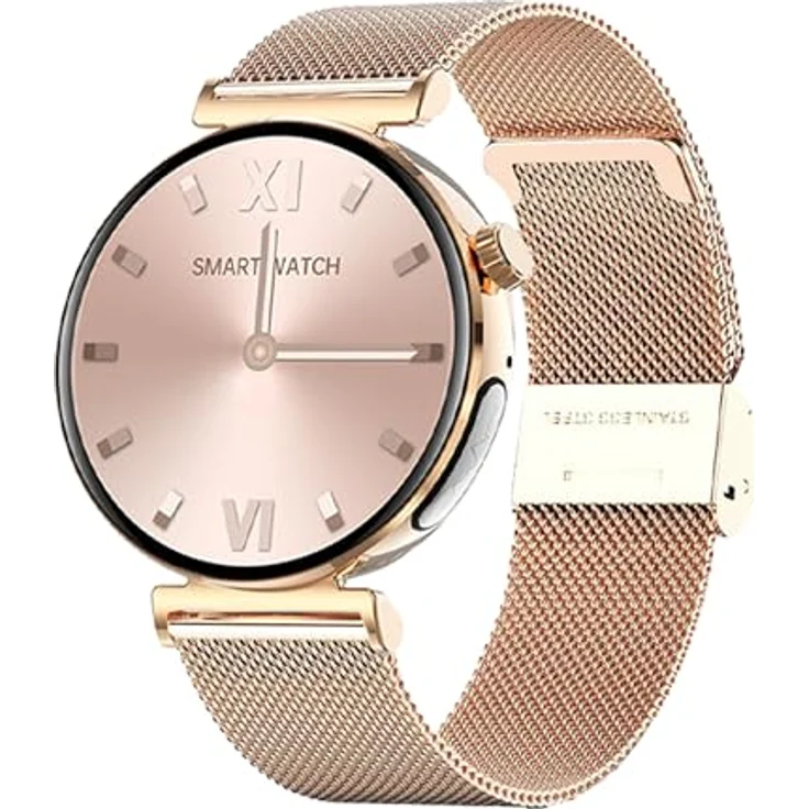 Knauermann PRO 3 Mini (2024) Gold - Smartwatch mit Telefoniefunktion, EKG, HRV und SOS - AMOLED Display - Schlafapnoe - Milanaiseband Gold, 14-24