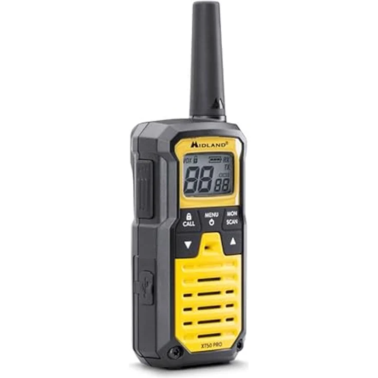 Midland XT50 Pro Walkie-Talkie mit 16 Kanälen, Reichweite bis zu 8 km, IPX2 wasserfest, Gelb – Bild 4