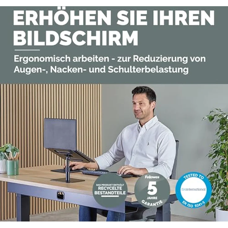 Fellowes Alumia™ Laptopständer, ergonomisch, höhen- und neigungsverstellbar, aus recyceltem Aluminium, schwarz, platzsparend für Büro & Zuhause – Bild 2