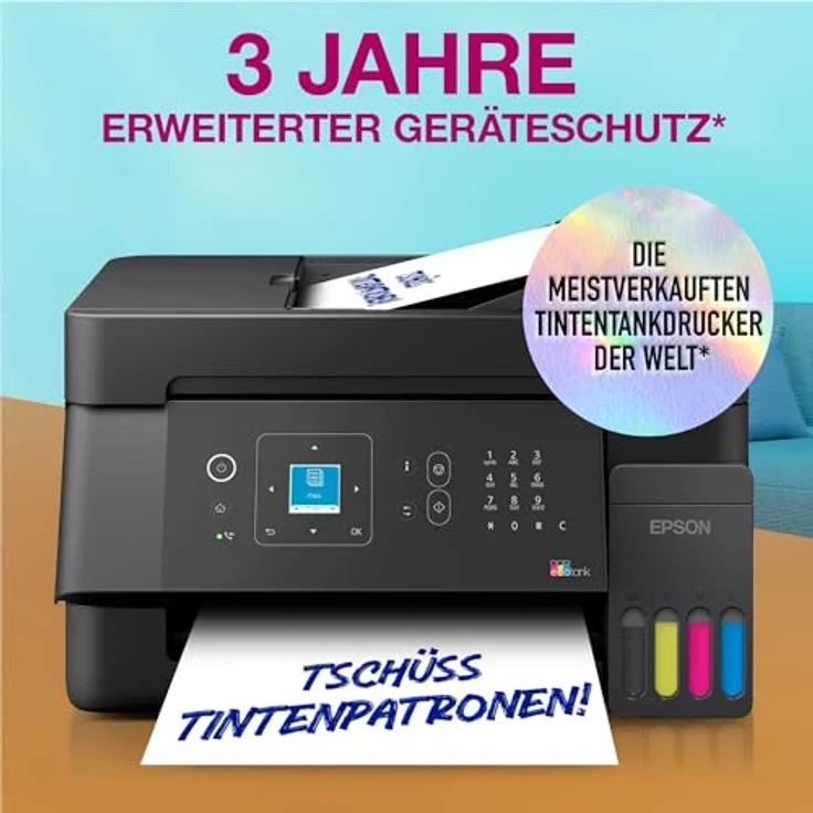 Epson EcoTank ET-4900, Multifunktionsdrucker mit Tintenstrahldruck und automatischem Dokumenteneinzug, A4, WLAN, Farbe, 3600 Seiten Druckleistung – Bild 9
