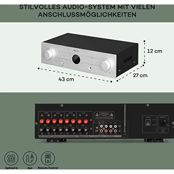 AMP-CD950 DG Digital-Multikanal-Verstärker 8x100W RMS BT Opt.-In Fernbedienung – Bild 7