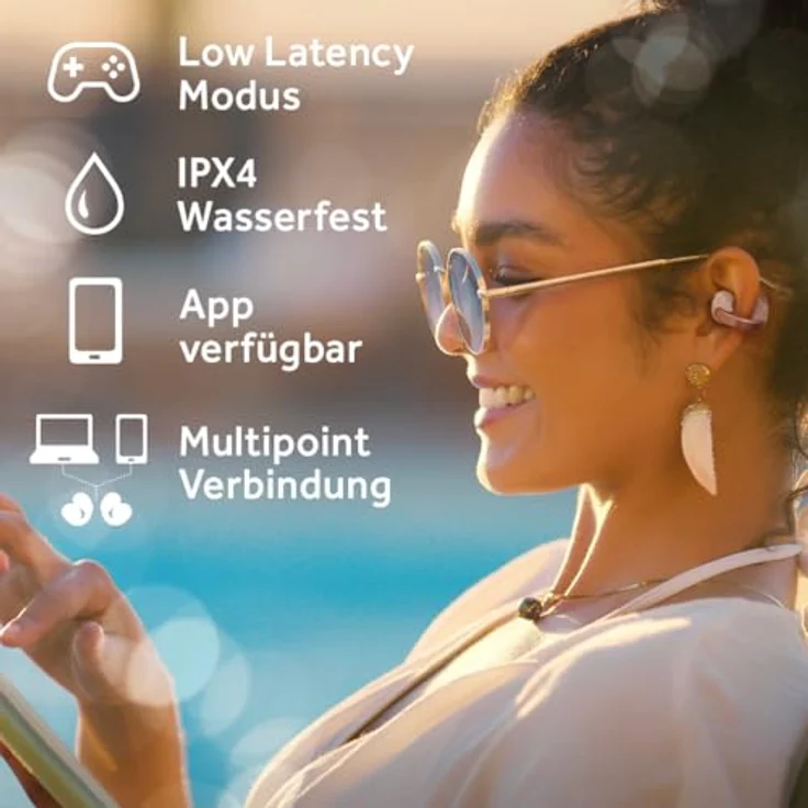 JVC Nearphones HA-NP1T-GN, kabellose In-Ear Ohrhörer im Earcuff-Design mit Bluetooth 5.3, IPX4 Spritzwasserschutz, 24 Stunden Wiedergabezeit, grün Perlmutt-Opt – Bild 6