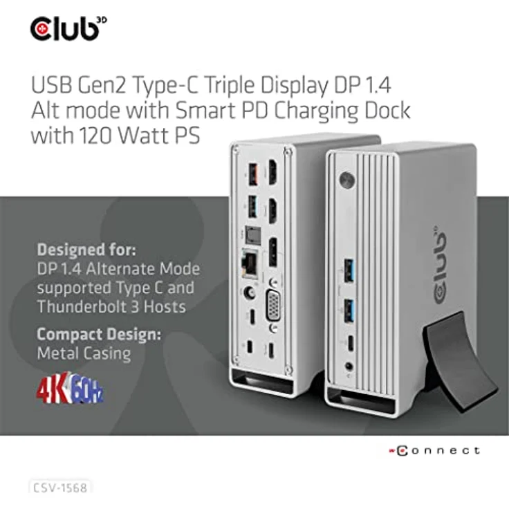Club 3D 4K ChargingDock USB-C Triple Display 120W Ladestation in Schwarz – Bild 2