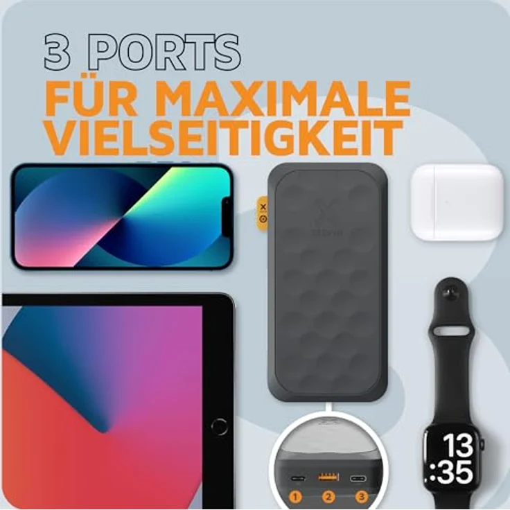 Xtorm Fuel 5 Series 35W Powerbank, 20.000mAh, 2X USB-C PD / 1x USB-A, Geeignet für Flugreisen, Kompatibel mit Samsung oder Android und iPhone oder Apple, Midnight Black – Bild 3