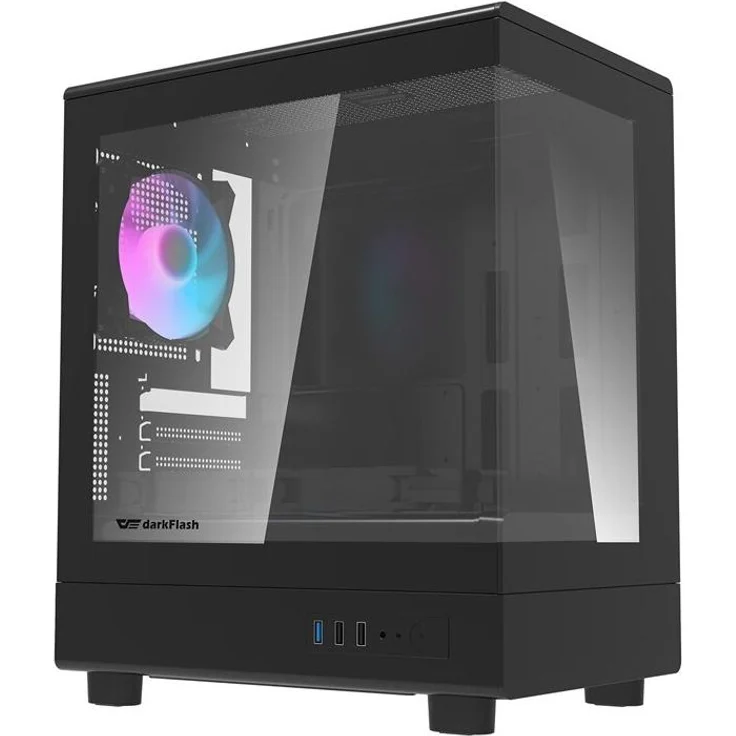 darkflash DB330M PC Gehäuse Micro ATX, mit 3 vorinstallierten Lüftern und Seitenfenster, schwarz