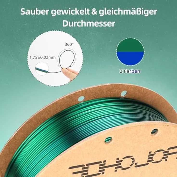 3DHoJor Silk PLA Filament 1.75mm 1KG Zweifarbig Blau-Grün, hochkompatibel für FDM-3D-Drucker – Bild 2