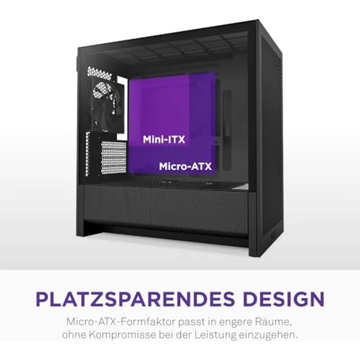 NZXT H3 Flow, Micro-ATX PC-Gehäuse mit hohem Luftstrom und umfangreicher Kühlungsunterstützung, schwarz – Bild 3