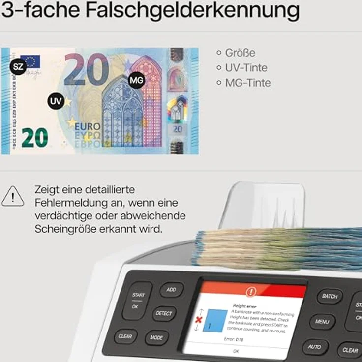 Safescan 2850, Geldzählmaschine mit 3-facher Echtheitsprüfung und mehrsprachiger Benutzeroberfläche – Bild 4