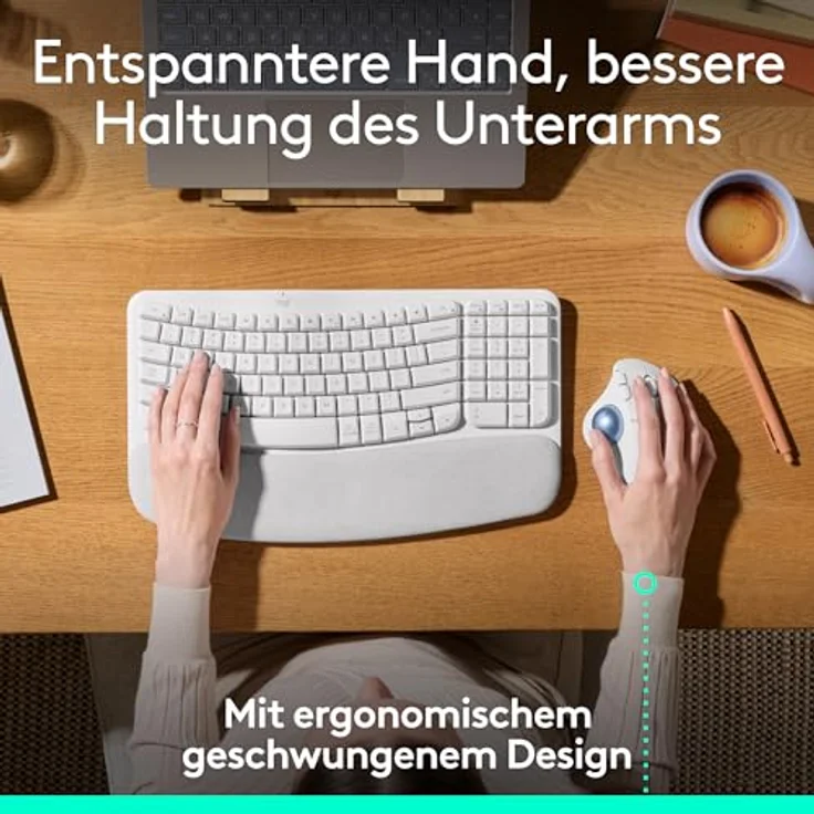 Logitech ERGO M575S kabellose Trackball-Maus, ergonomische Maus mit Daumensteuerung und Bluetooth, für PC/Mac - Weiß – Bild 3