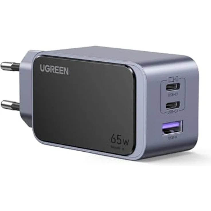 UGREEN Nexode S 65W, 3-Port GaN Wandladegerät, Grau, mit Schnellladefunktion und Sicherheitsfeatures