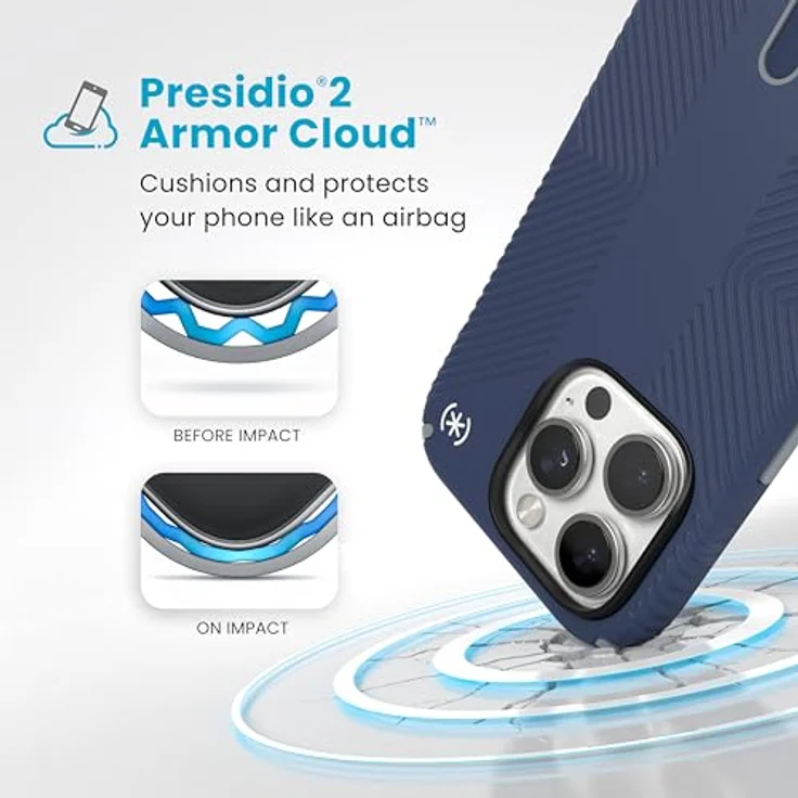 Speck Presidio 2 Grip iPhone 16 Pro Hülle - MagSafe, ClickLock, 4m Fallschutz, Küstenblau/Staubgrau – Bild 4