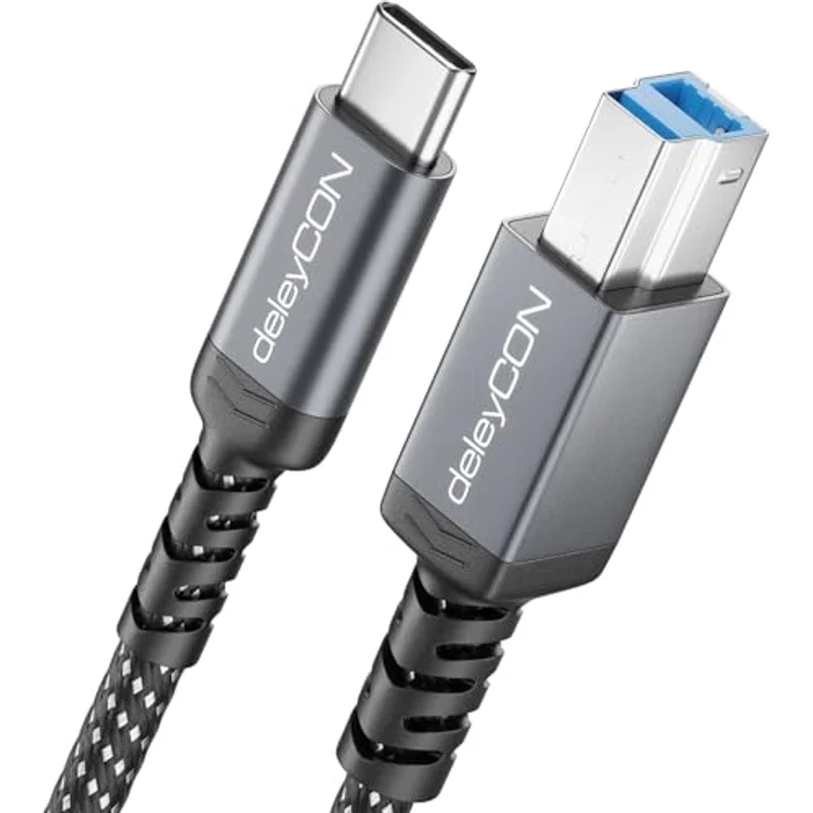 deleyCON USB 3.2 Gen1x1, 0,5m USB-C auf USB-B Kabel mit 5 Gbit/s Übertragungsgeschwindigkeit, Schwarz – Bild 1