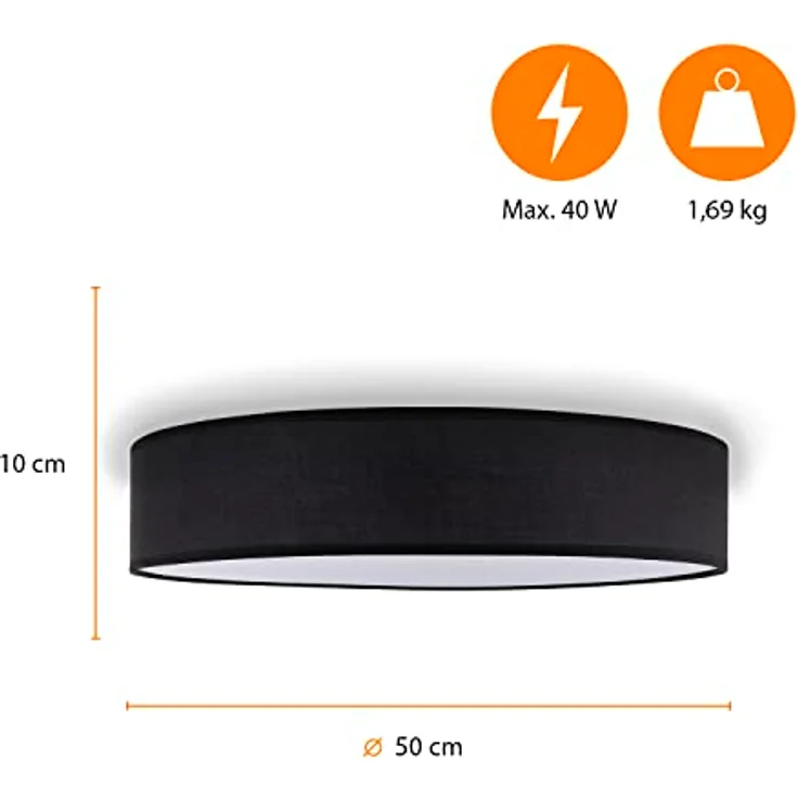 Smartwares IDE-60044 Deckenleuchte- Textilschirm, 50 cm, 4 x E27, Schwarz – Bild 4